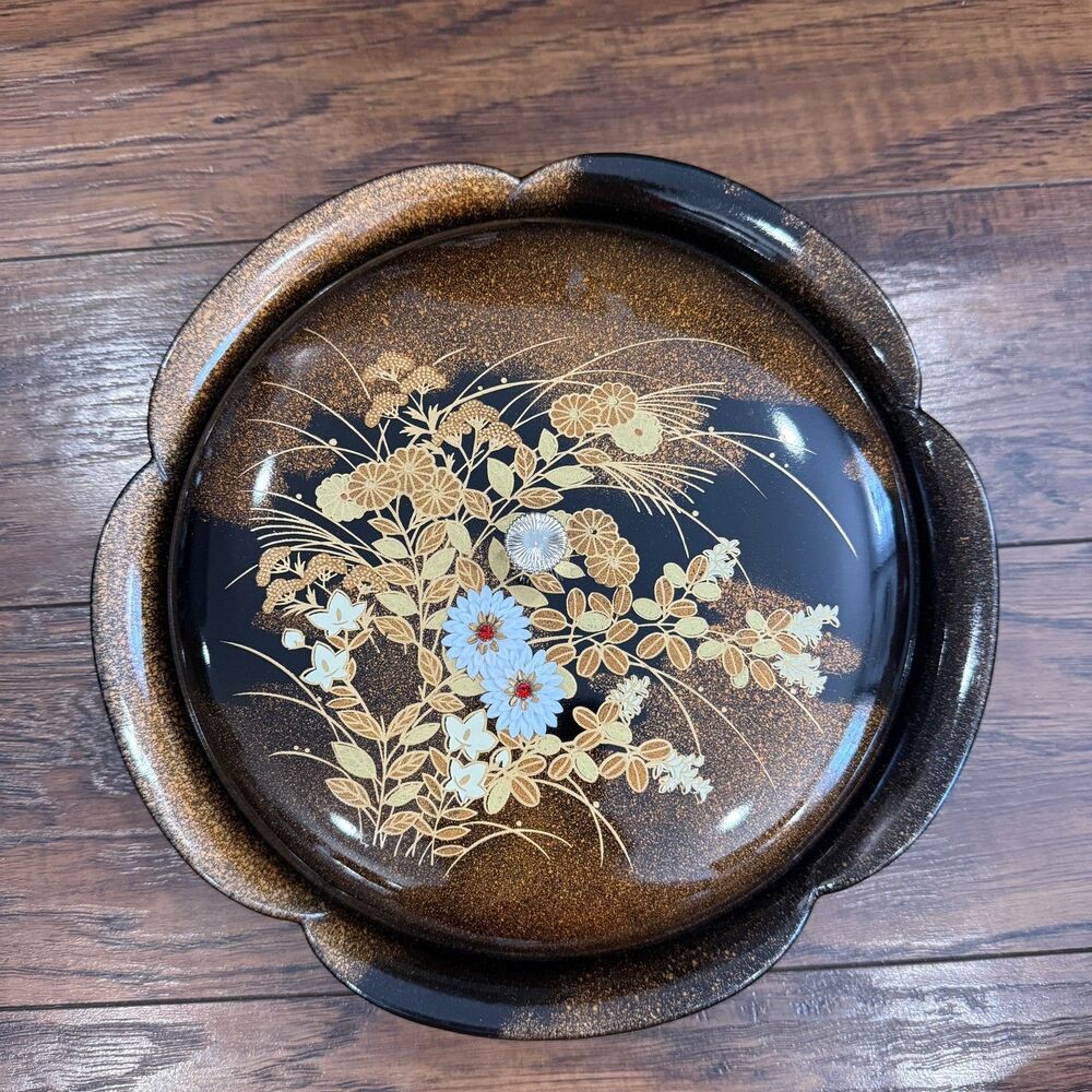 Vtg OMC Otagiri Japan Lacquerware Lidded Snack Tray Relish Dish Floral, C8